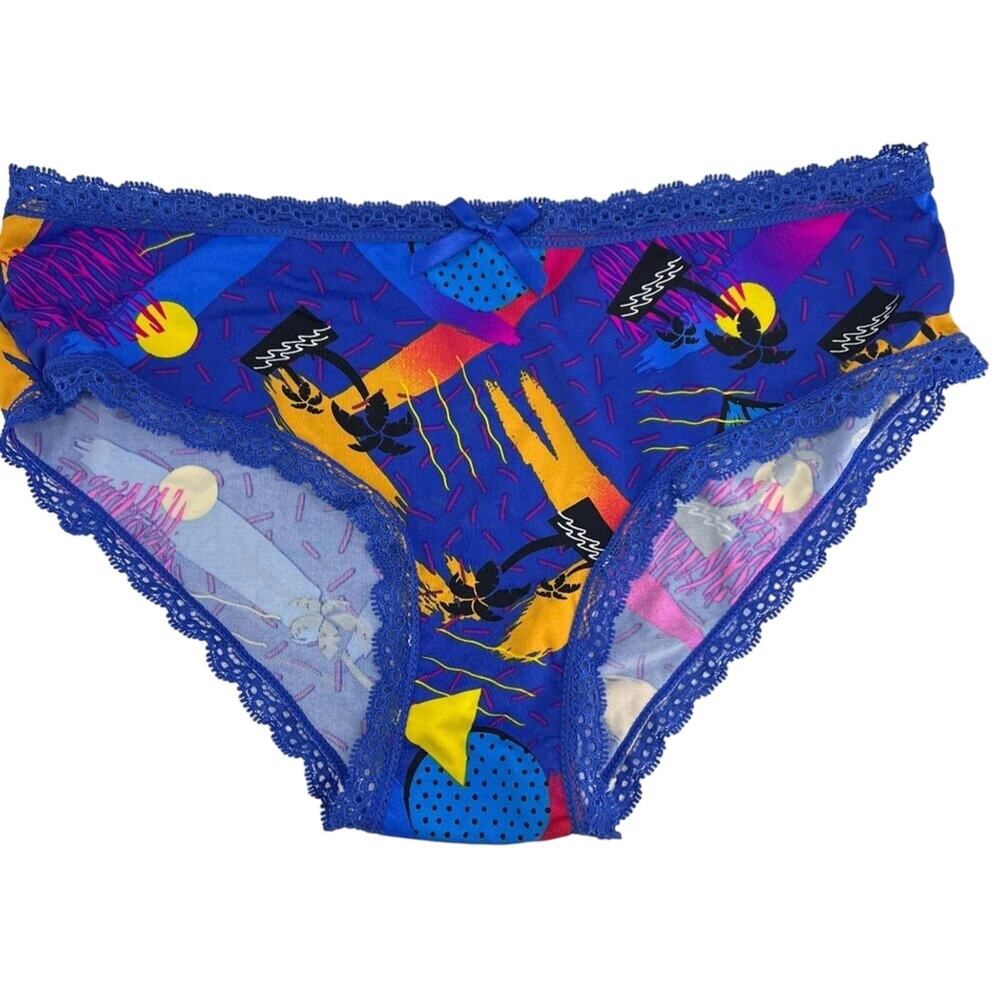 Splendies Pastel Abstract Beachy Vibe Print Lace Trim Panty Womens Size Small